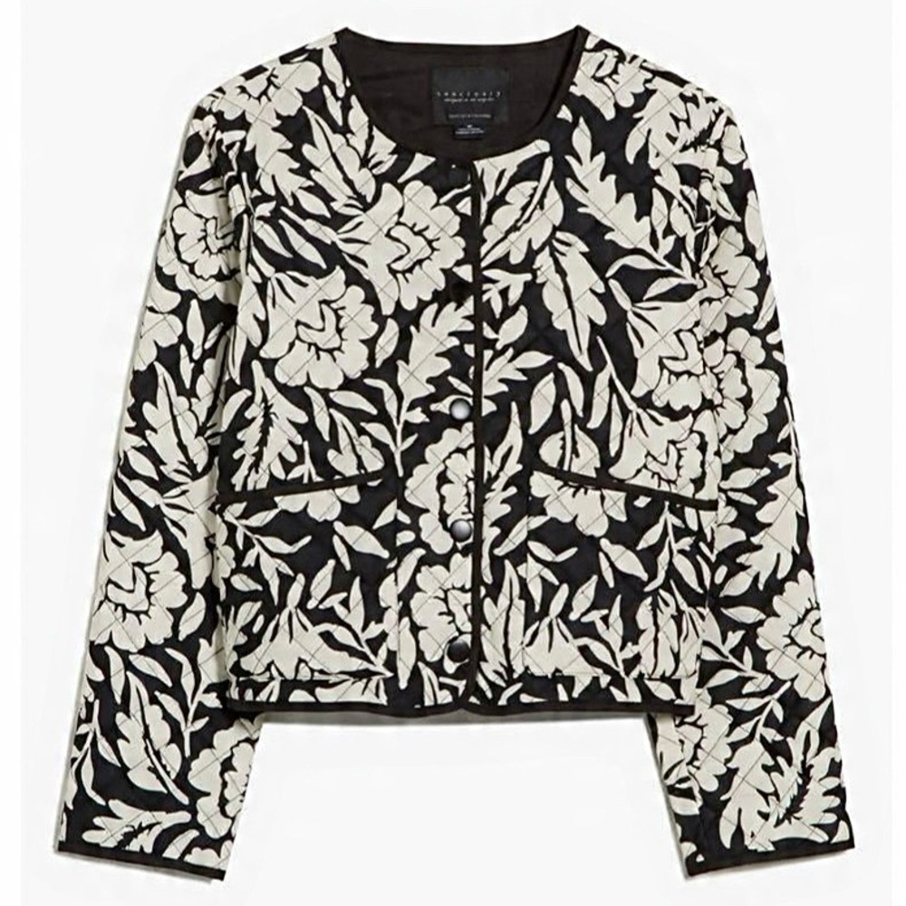 SANCTUARY COTTON FLORAL PRINT CROPPED QUILTED JACKET Black Cream L
